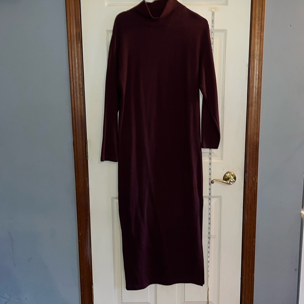 VTG-Express tricot-M-purple-mock neck, rib knit, maxi, long sleeve,sweater dress